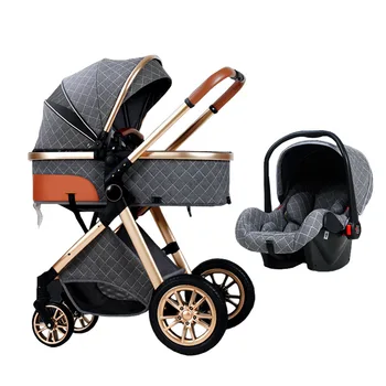 

Luxury Baby Stroller 3 in 1 Newborn High Landscape Foldable Pram Aluminium Frame Infant Puchair Buggy with Gifts Baby Carriage