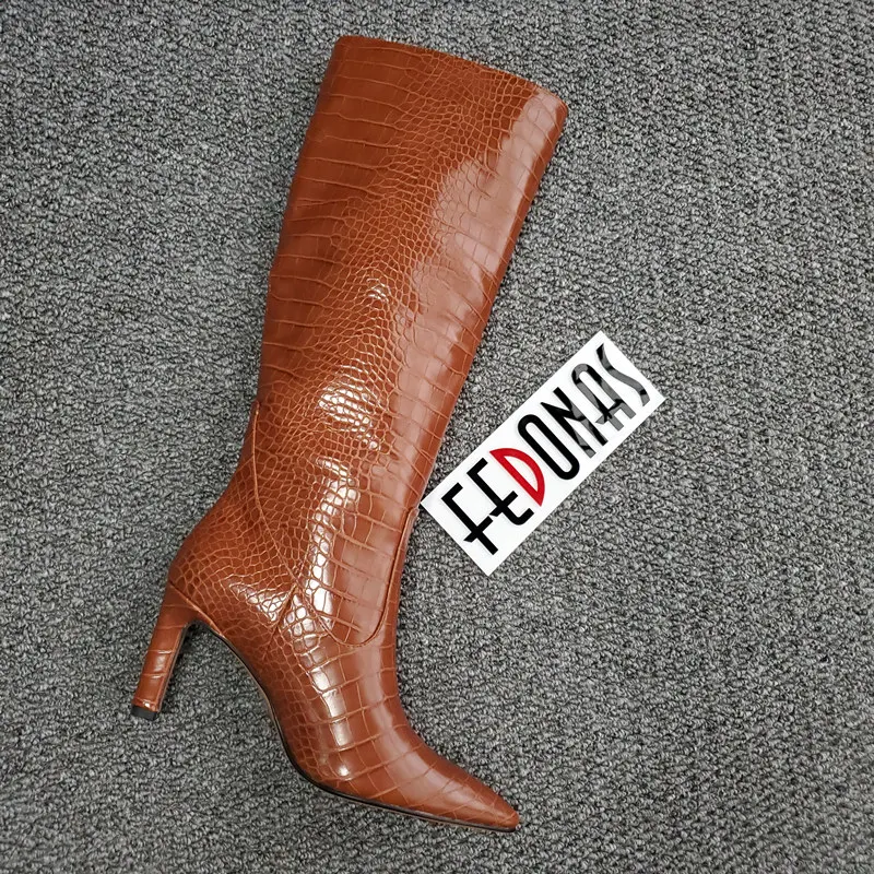 Skup FEDONAS Sexy buty na cienkich wysokich obcasach kobiet buty do kolan jesień zima ciepłe buty motocyklowe Pointed Toe Night Club długie buty kobieta