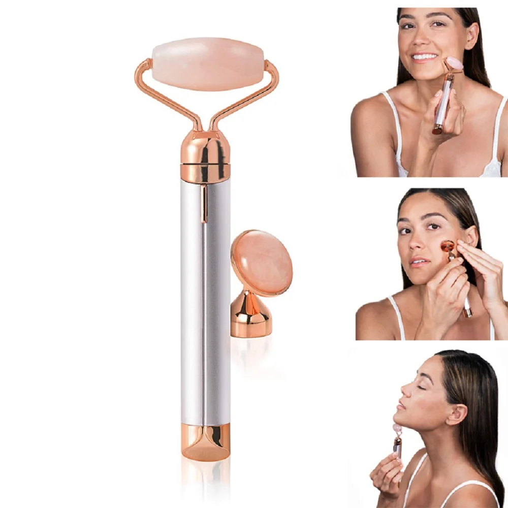 

2019 New Electric Contour Vibrating Facial Jade Stone Roller & Massager Rose Quartz Beauty Face Massage Tool Lift Massager