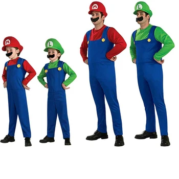 

Adult Kids Super Mario Costume bros clothing Children Cosplay Mario super mario brothers costume Halloween Suit christmas clothe