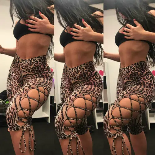 

2019 New Womens Ladies Sexy Animal Leopard Print Leggings Trousers Hollow Out Slim Bandage Fashion Pants
