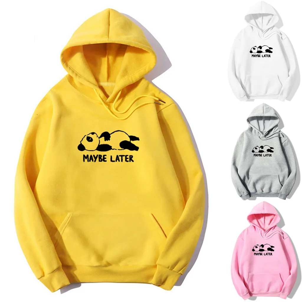 

Panda Print Loose Hoodie Women's Hooded Long Sleeve Letter Print Hoodie Drawstring Pullover Fashion Top with Pocket Sweatshirt