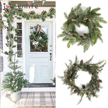 

Christmas Garland Wreath Barries Cones Artificial Vine Hanging Floral Foliage Christmas Decorations for Home Navidad Natal 2020