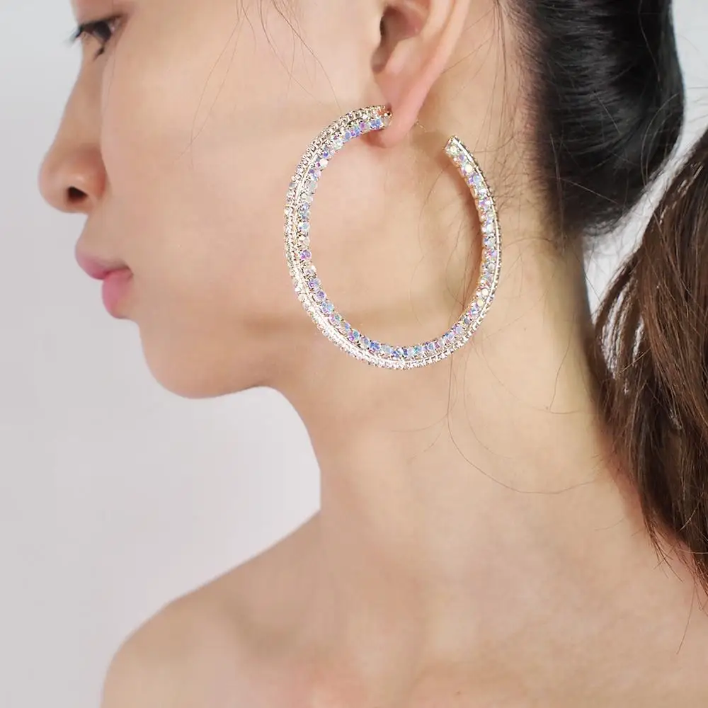 Luxury Rhinestone Hoop Earrings For 