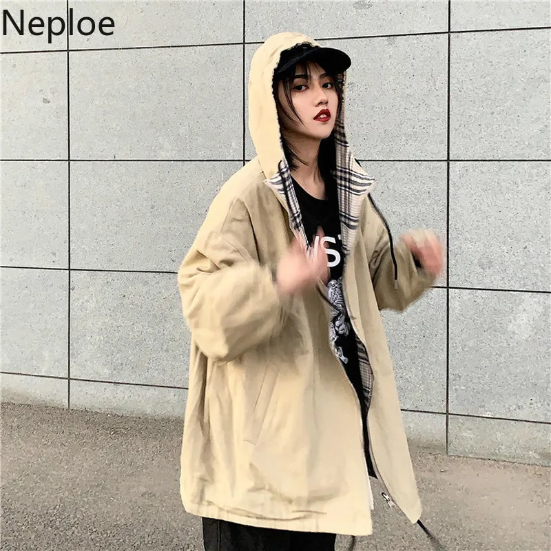 Neploe корейский с круглым вырезом и капюшоном свободный Chaqueta Mujer винтажный Harajuku стиль Лоскутная куртка Женская Осень Зима дамское пальто 46316