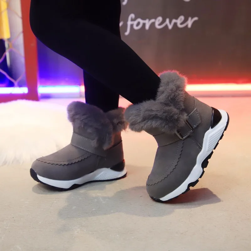 Thick Winter Boots for Girls Top quality Rabbit Hair Kids Snow Boots Boys Black Pink Gray Student Shoes Kids Sneaker C09301