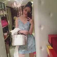 Летняя женская одежда, стиль, Таиланд, популярный бренд, блестки, пятиконечная звезда, платье на бретельках, для ночного клуба, замыкание, Женская 833