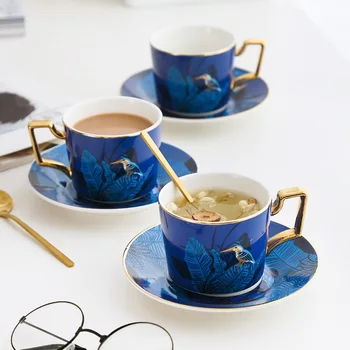 

European Ceramics Coffee Cup Set Modern Luxury Saucer Afternoon Tea Espresso Mug Set High Quality Tazas Home Drinkware DA60BYD