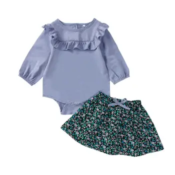 

2019 Toddler Infant Newborn Baby Girl Clothes Set Autumn Ruffle Long Sleeve Tops Jumpsuit Floral Skirt Outfits Clothing 2PCs