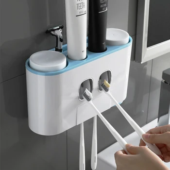 

Automatic Toothpaste Dispenser Wall Mounted Toothbrush Holder Toothpaste Squeezer Set Wash Cup Storage Bathroom Accessories Set