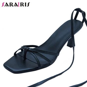 

SARAIRIS Summer Comfortable Leather Insole Sandals Women 2020 Brand Sweet Sandals Ladies Sexy Ankle Wrap Shoes