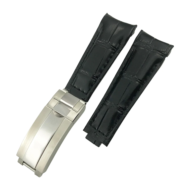 20mm Curved End Quality Genuine Leather Role Watch Band Suitable for Rolex Submariner GMT Hulk Green Cowhide Strap Wristband