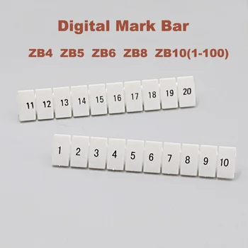 

50pcs Digital Marker Strips ZB4/5/6/8/10/12 UK Din Rail Terminal Block Wire Connector Morsettiera Mark bar bornier marking label