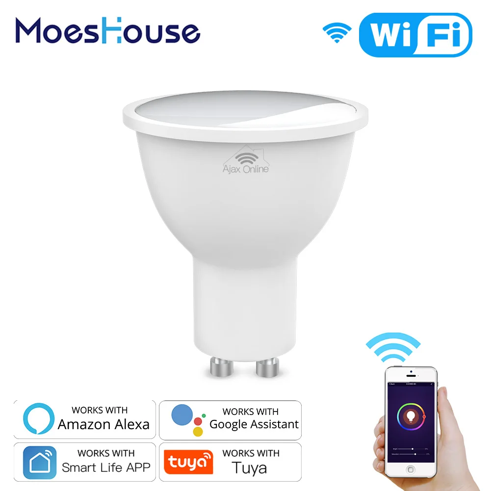 GU10 WiFi Смарт светодиодные лампы RGBW C + W белый 4 5 Диммируемые Smart Life Tuya светильник с