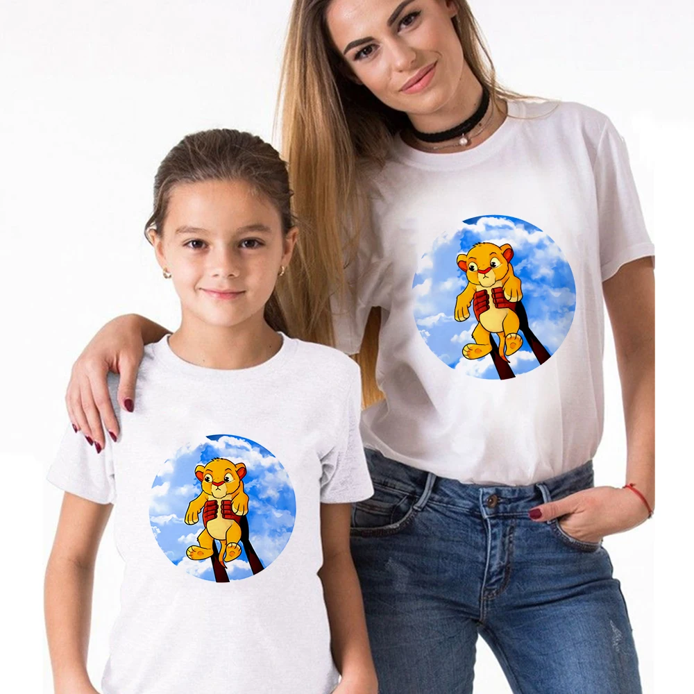 Fashion Harajuku Mom and Son Matching Clothes Lion King Funny Print Couple Short-Sleeved Men Women Tops Summer Kids Tshirt matching family fall outfits