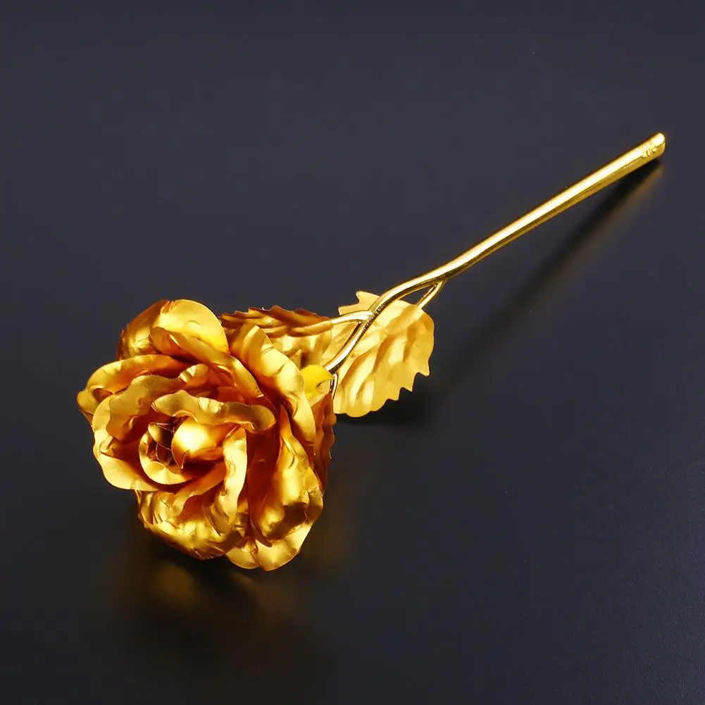 Gold Foil Plated Rose Flowers Goldplated Artificial Flower Golden Violet 24K Without Box Romantic