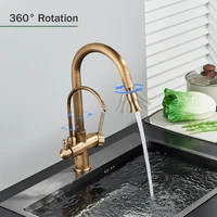 Rozin Filter Water Kitchen Faucet 2 in 1 Antique Brass Pull Out Nozzle Kitchen Purification Crane 2 Ways Swivel Mixer Tap 4