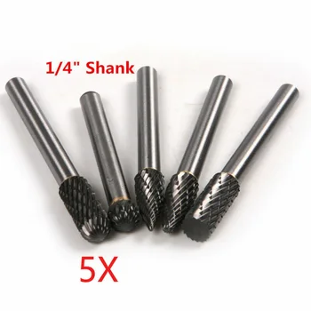 

5pcs Double Grain Burrs 1/4" Tungsten Carbide Burr Rotary Cutter Files Set CNC Engraving Cut CED High Quality