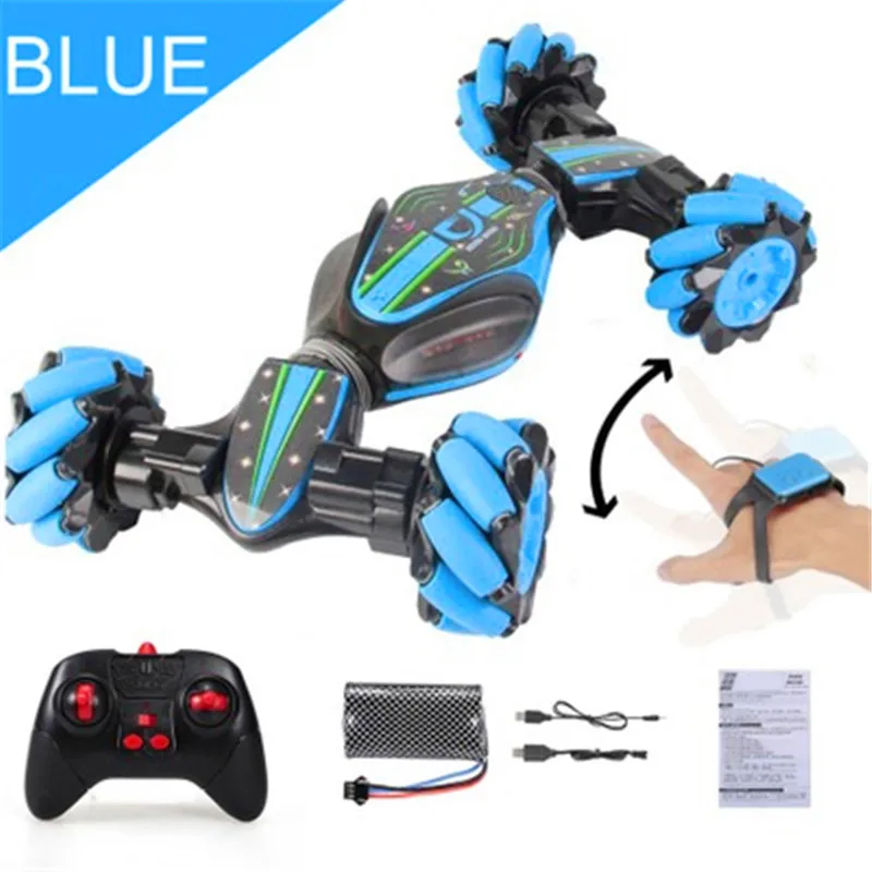 Синий Рождественские игрушки RC трюк автомобиль с подсветкой 2,4 ГГц 4WD RC внедорожный автомобиль датчик жеста часы музыка Детский подарок - Цвет: Синий