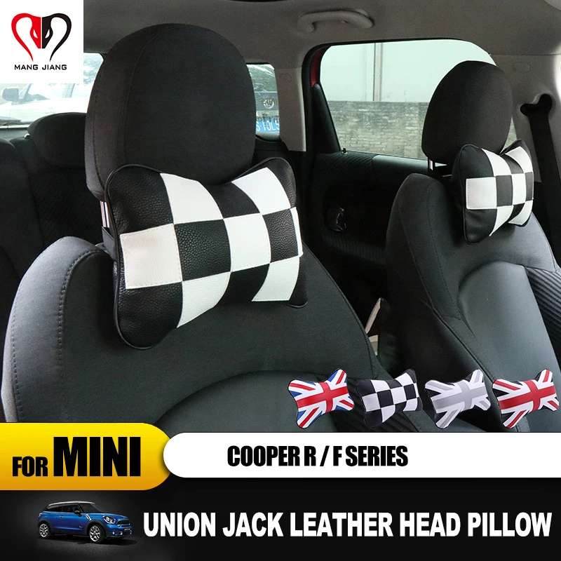 

Auto Neck Pillow Union Jack Occipital Leather Headrest Soft Pillow Remove For MINI COOPER F60 R60 F55 F56 F54 Countryman Clubman