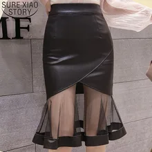 Осень, модные женские юбки из искусственной кожи, юбка-труба/Русалка, юбки с высокой талией, черные юбки, женские повседневные однотонные юбки 6195 50