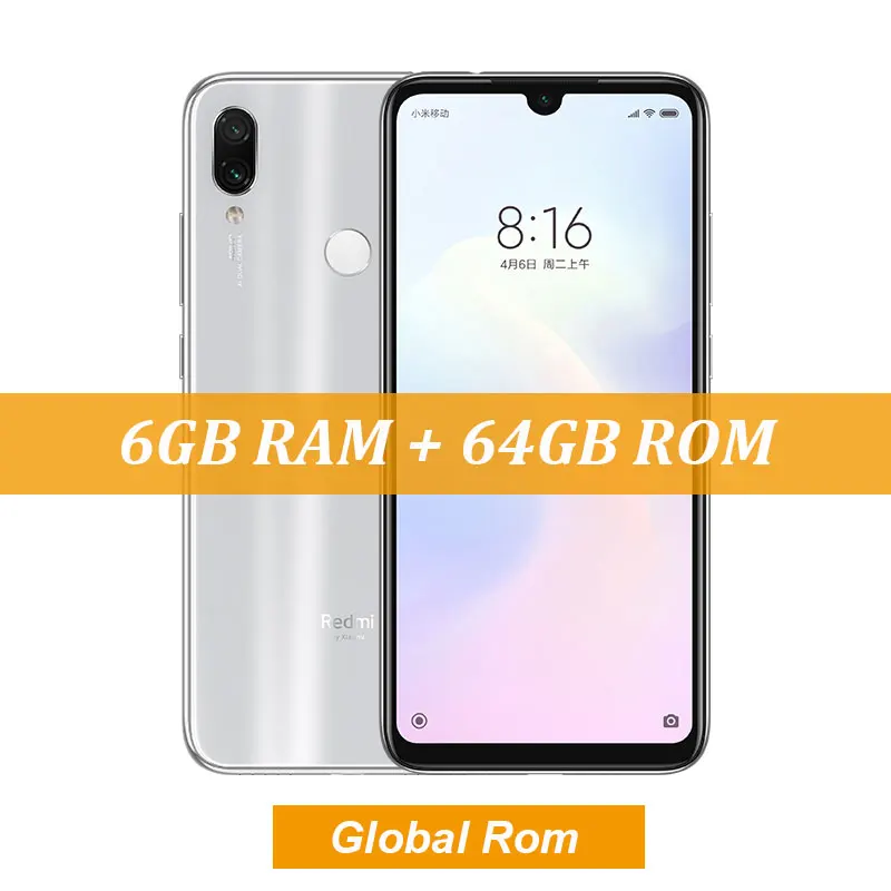 White Xiaomi Redmi Note 7 с глобальной прошивкой, 6 ГБ, 64 ГБ, Восьмиядерный процессор Snapdragon 660, камера 48 МП, экран 6,3 ''FHD, Bluetooth 5,0, мобильный телефон QC 4,0 - Цвет: White
