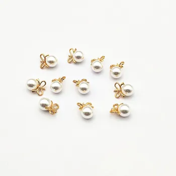 

New arrival! 13x8mm 50Pcs Plating Real gold/Imitation pearl Bow shape Charm for Earring DIY Making, Jewelry Findings & Component