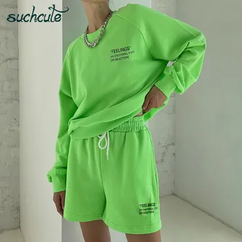 

SUCHCUTE two piece set women y2k hooded sweatshirts and shorts tracksuit women costume 2020 fashion womenswear homemade outfits