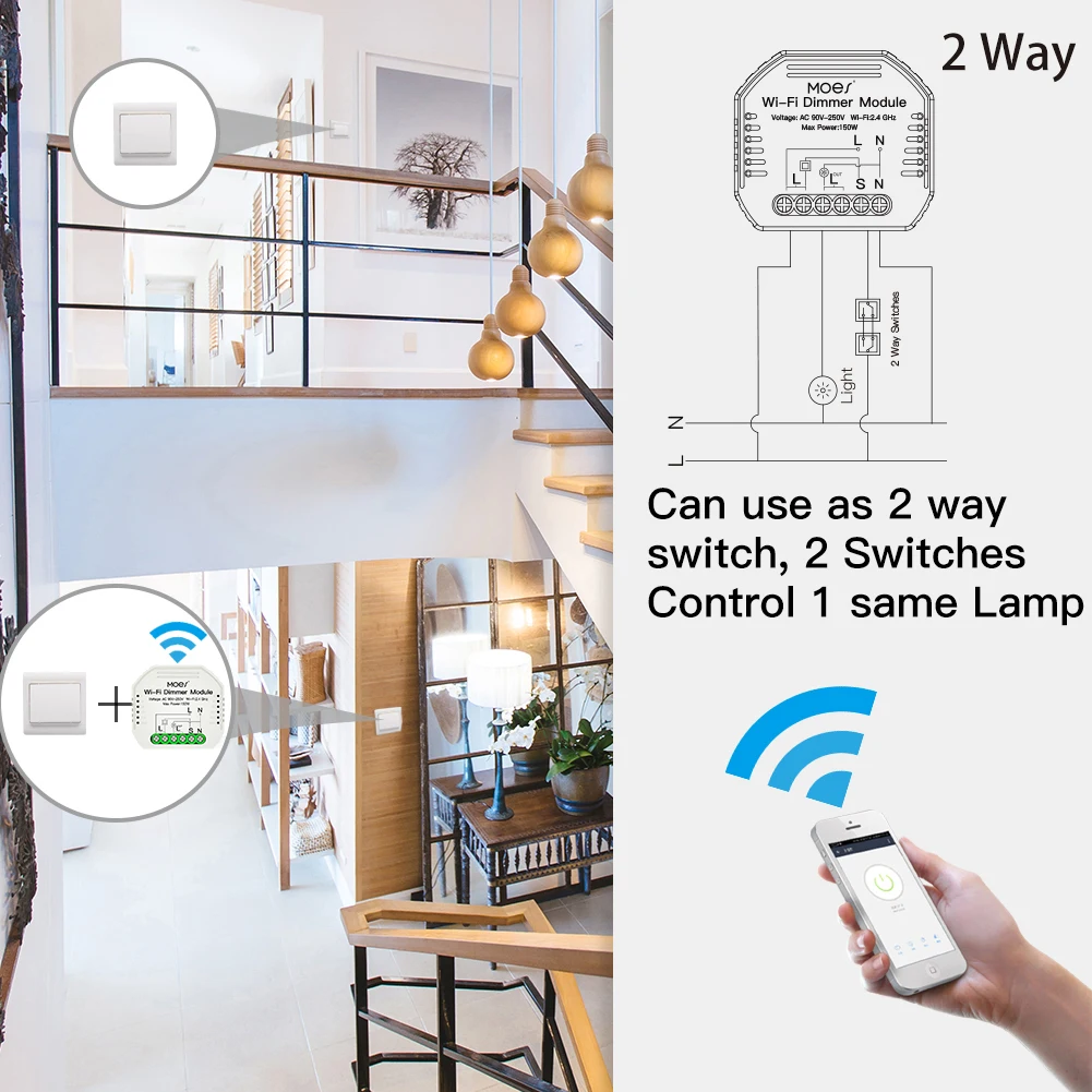Funciona com Alexa Seaya Wifi Inteligente Dimmer 1 - 2 Maneira Interruptor Vida Tuya App Controle Remoto Eco Google Casa Led Luz 3 2 maneira interruptor vida inteligente tuya app