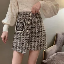 Новая мода подиум твид Мини Короткая юбка для женщин осень зима высокое качество небольшой ароматный ветер пуговицы нерегулярные клетчатые юбки