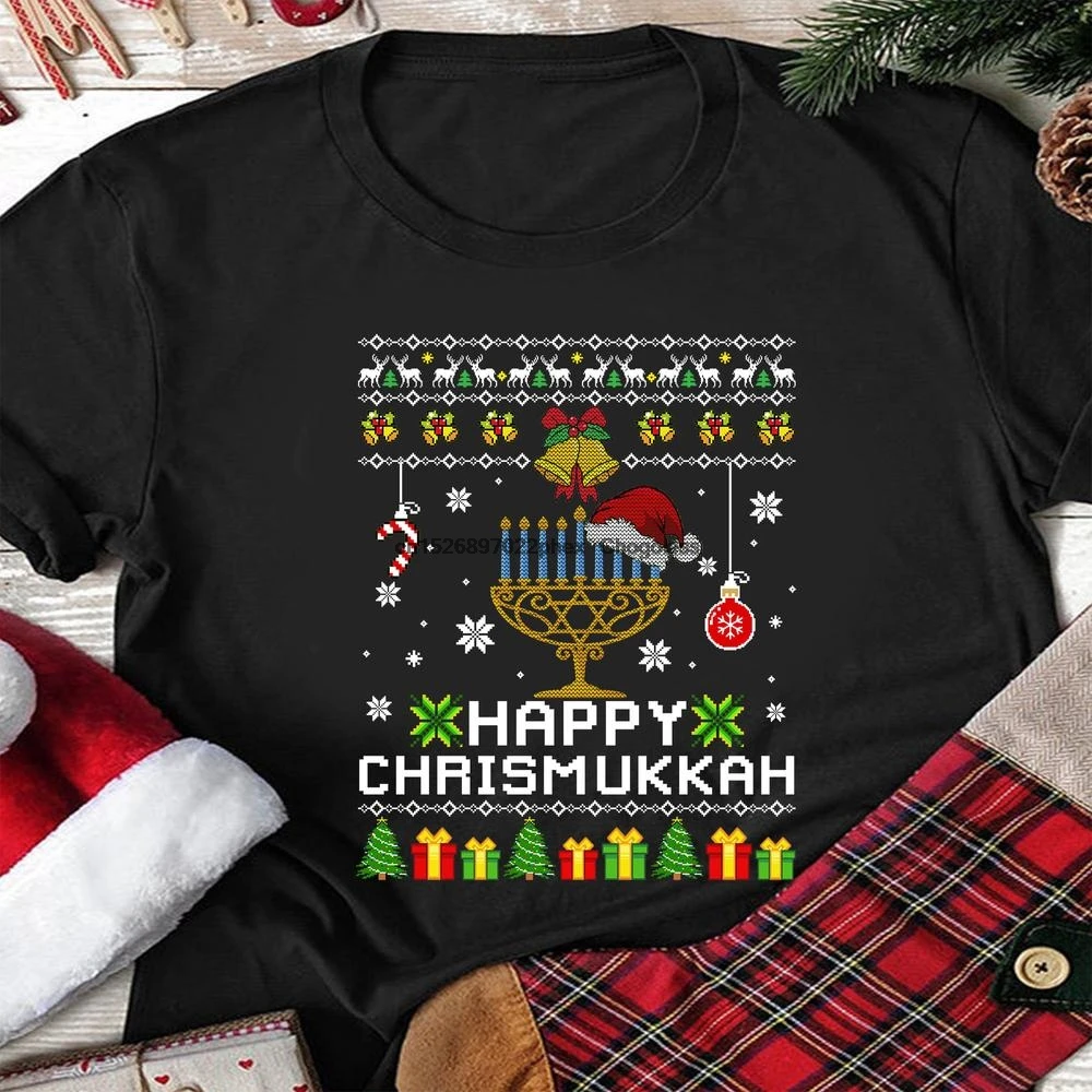 Счастливая Рождество уродливый свитер hanukka Рождественская футболка | Мужская