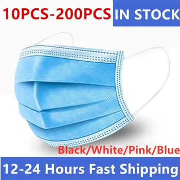 

10-200pcs Mouth Masks 3-layer Anti-Dust Disposable Mascarillas Non Woven Meltblown Cloth Masks Elastic Ear Loop Face Mask
