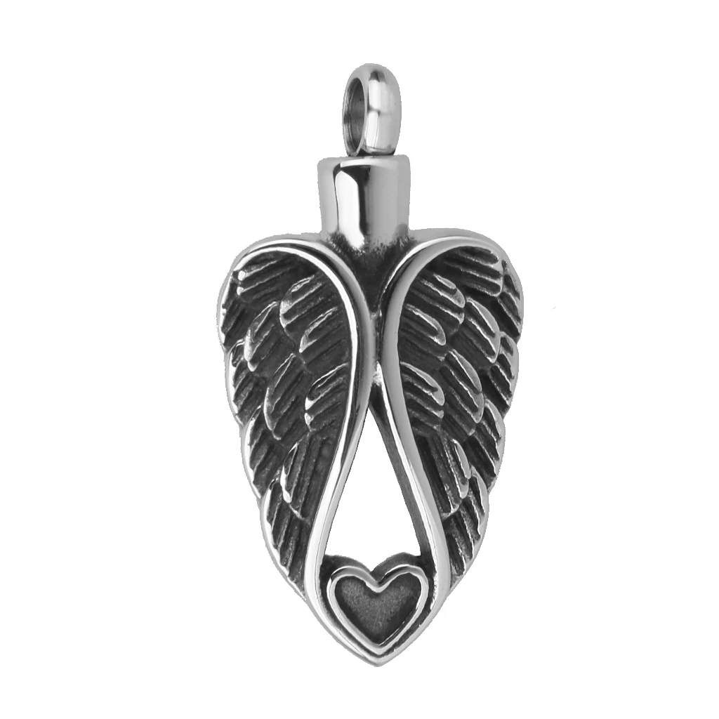 silver color Angel Wing Heart Cremation Urn Ash Holder Keepsake Pendant Jewelry