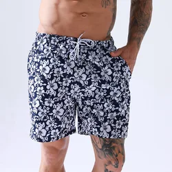 Maillot de bain à séchage rapide pour hommes, culotte de plage décontractée, tissu imprimé Floral, cordon de serrage, ample 