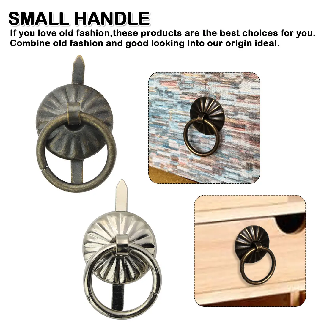

10pcs Wooden Jewelry Box Pull Knobs Door Ring Hardware Furniture Handles Bronze Small Cabinet Box Handles Pulls Vintage