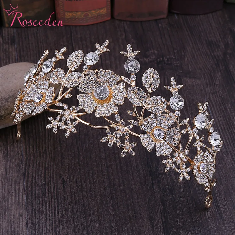 5 Colors Crystal Rhinestones Royal Princess Bridal Tiaras Crown Rhinestone prom Crowns Bride Wedding Hair Accessories RE3541 - Окраска металла: gold