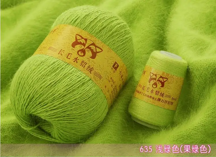 635 fruit green 50+ 20 г/комплект, одноцветная ручная вязка, плюшевая пряжа из меха норки, хорошее качество, вязаная кофта с шарфом, шапка, подходит для женщин - Цвет: 635 fruit green