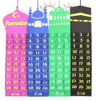 

Home Restaurant Ramadan Eid Mubarak Felt Planner 30-day Calendar Muslim Decorative Hanging Bag
