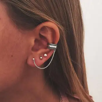 

Retro New Ear Stud Ear Clip Popular Simple Personality Ancient Tremella Clip Ear Stud Combination Set Women's New Ear Stud Set