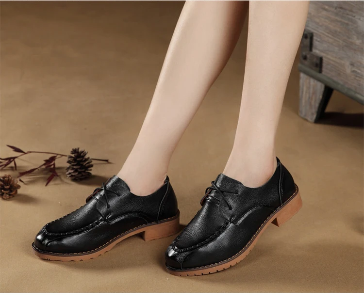 19 осенние женские туфли-оксфорды; женская обувь из натуральной кожи Удобная женская обувь без каблуков в стиле ретро; модная повседневная обувь для Для женщин на низком каблуке в римском стиле; лоферы