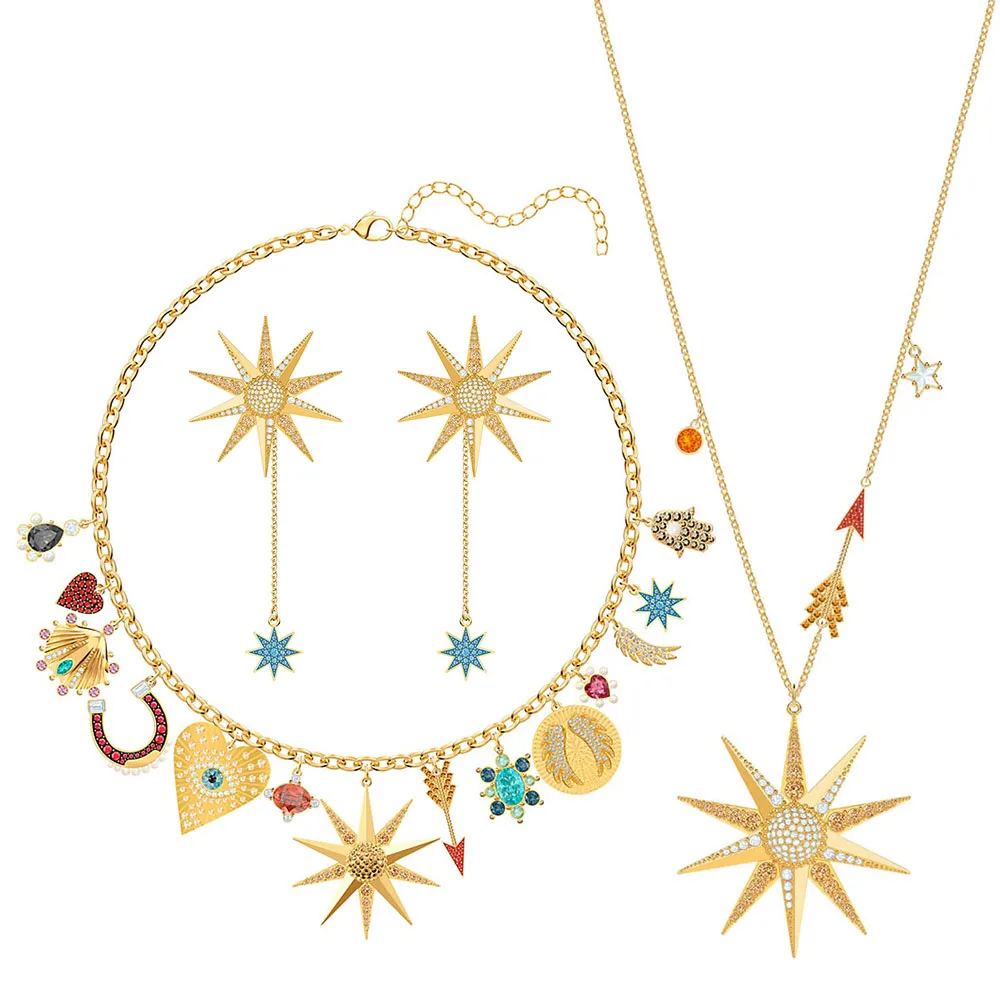Новинка года: комплект колье с подвеской Lucky Goddess Star золотого цвета с подвеской, подвеска в виде подковы, стрелы Купидона, кристалл в виде глаза демона, Женские Ювелирные изделия - Окраска металла: 7 set