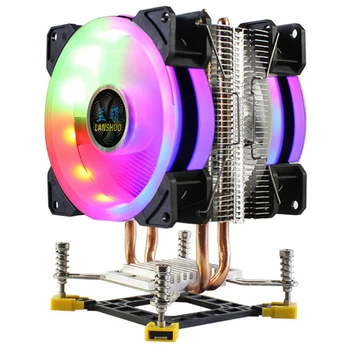 

LANSHUO CPU Cooler 2 Heat Pipes RGB CPU Radiator Ultra Quiet Cooler Fan for LGA 775 115X 1366 (3Pin Dual Fan)