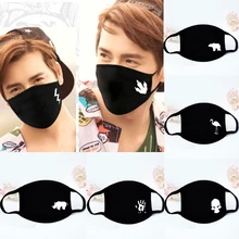 1 шт., унисекс, зимняя теплая утолщенная маска для рта на половину лица, хлопок, рисунок с героями мультфильмов, Анти-пыль, антибактериальный респиратор, классический черный
