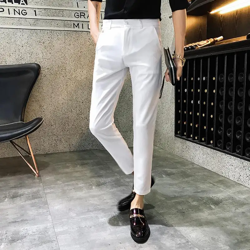 Wholesale 2021 Korean Fashion Casual Show Thin Skinny Jeans Men Red Clothes  For Teenagers Pencil Trousers Men's Classic Pants