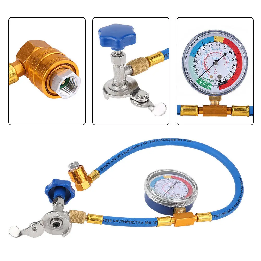 

Car Auto Air Conditioning AC R134A Refrigerant Recharge Hose Pressure Gauge Part