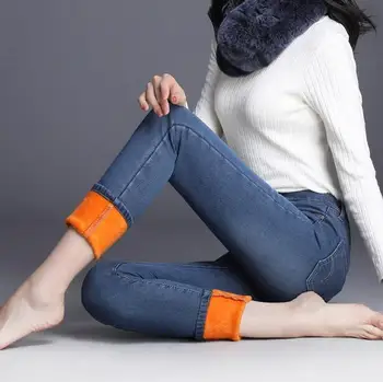 

Plus velvet jeans women's high waist 2019 winter thick warm women's plus size slim stretch pants PJJB-1-22