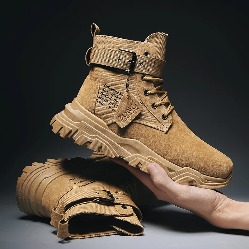 Online Vast Welle Kuh Wildleder Leder Herren Soldat Ankle Boot Mit Schnalle männer Military boot Männlichen Schuhe Sicherheit Arbeit Stiefel armee Boot