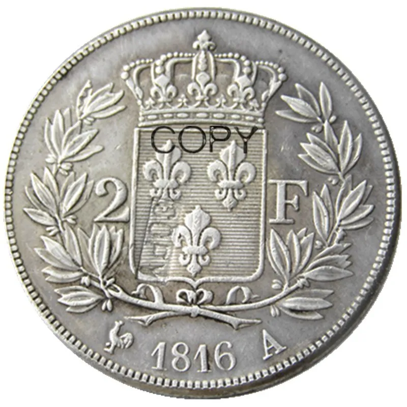 Франция набор(1816-1821A) 10 шт 2 Франка посеребренные копии монет - Цвет: 1816A