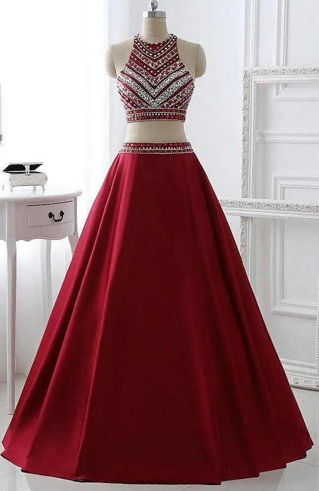 

New Arrival 2021 2 Pieces Prom Dresses O-Neck Sleeveless A-Line Floor Length Long Evening Dress Formal Gowns Robe de soriee