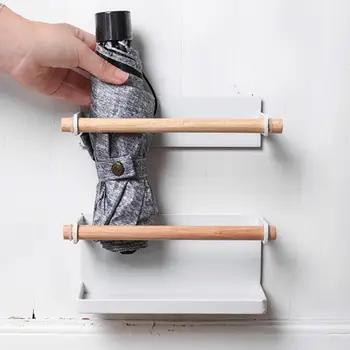 

White Portable Wall Mounted Umbrella Stand Rack Magnet Umbrella Storage Holder Shelf for Home Office Umbrella Holder